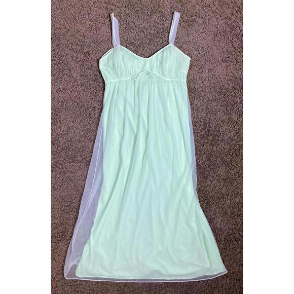1960's Mint Green Chiffon Nightgown size M Empire Waist Maxi Nightgown - Picture 6 of 10